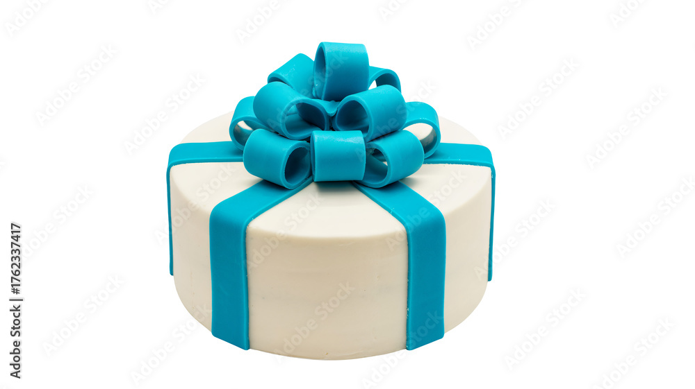 Obraz premium Celebratory cake with a vibrant blue bow decoration