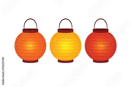 Beautiful paper lanterns on white background