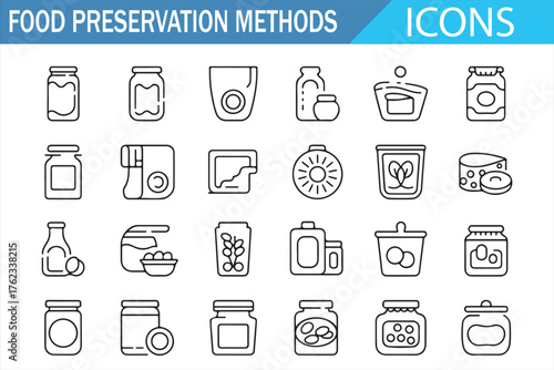 Outline vector collection of food storage and preservation technique symbols