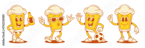 Retro Funky Beer Mascot Set: Cartoon Character Icons & Actions