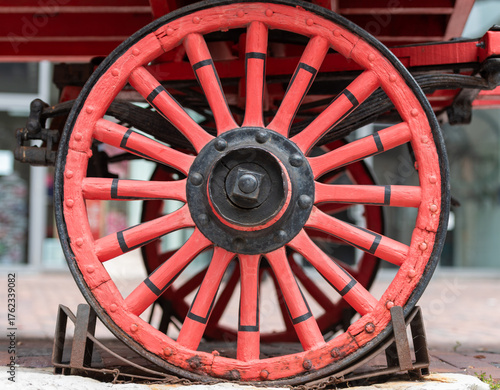 wheel of a red wagon