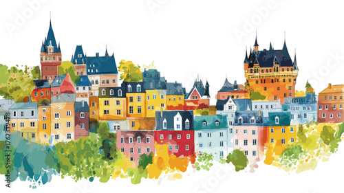 Quebec City. Quebec City hand drawn watercolor illustration