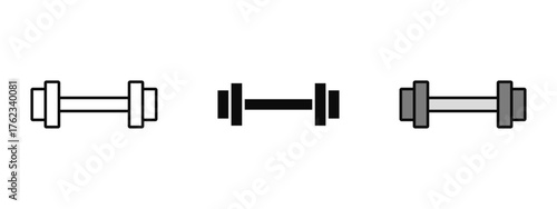 Dumbbell icon collection designed in stroke, fill, and color variations, isolated on a white background. Perfect for fitness apps, web interfaces, gym branding, and workout concepts.