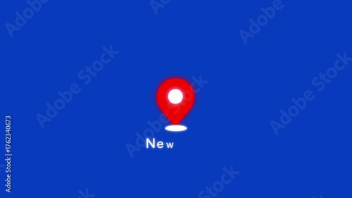 Location of the city of New York ,the name of the place with the location has been displayed, sign animated with alpha channel 4k video GPS location tracking icon with black background.