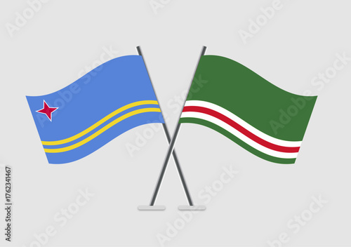 Aruba and Chechen Republic of Ichkeria vector flags with flat vector realism