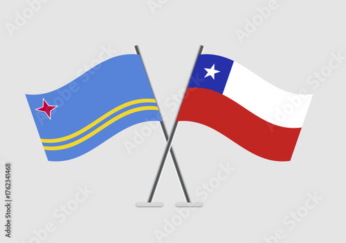 Aruba and Chile vector flags with subtle wave motion illustration