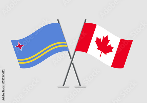 Aruba and Canada vector flags in aesthetic crossed vector format