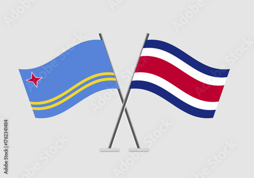 Aruba and Costa Rica vector flags with curved wave detail