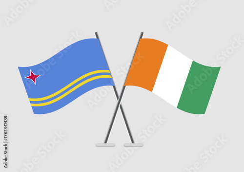 Aruba and Cote d'lvoire vector flags with stylized pole artwork