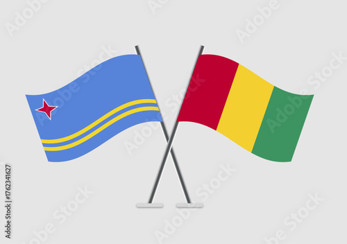 Aruba and Guinea vector flags artwork with cultural context