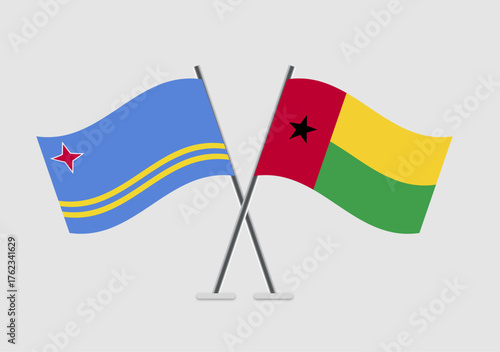 Aruba and Guinea-Bissau vector flags digital drawing in crossed style