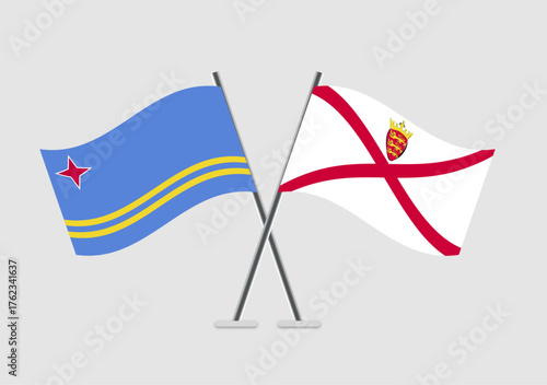 Aruba and Jersey vector flags in twin pole presentation