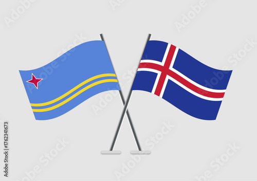 Aruba and Iceland vector flags in stylized display for diplomacy