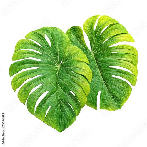 Large tropical green leaf isolated on a transparent white background, clipping path