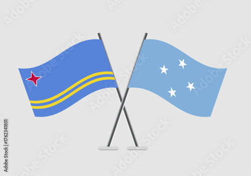 Aruba and Micronesia, Federated States vector flags with minimal line and shade