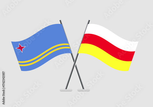 Aruba and South Ossetia vector flags in two-pole diplomatic design