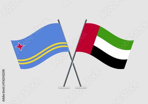 Aruba and United Arab Emirates vector flags illustration with unity tone