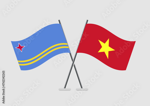 Aruba and Vietnam vector flags illustration with diplomacy theme