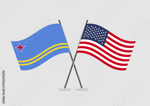 Aruba and United States vector flags in timeless ceremonial layout