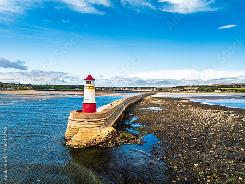 Berwick Pier and Lighthouse from a drone, Berwick-upon-Tweed, England