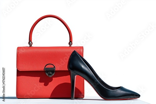 Wallpaper Mural Red Handbag and Black High-Heeled Shoe Fashion Set Torontodigital.ca
