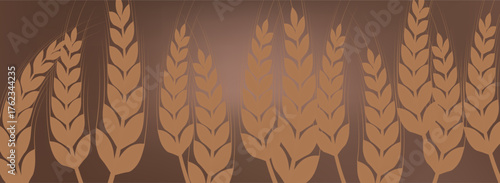 background with a golden spike or wheat on a light background. pattern of ears of corn and grain. modern logo for banners. vector illustration.brown