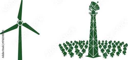 Green Wind Turbine and Solar Power Tower with Solar Panels wind power renewable energy