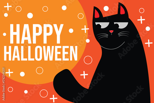 Happy Halloween illustration with black cat.This illustration is great for banners,social media posts,e-commerce,online stores and more