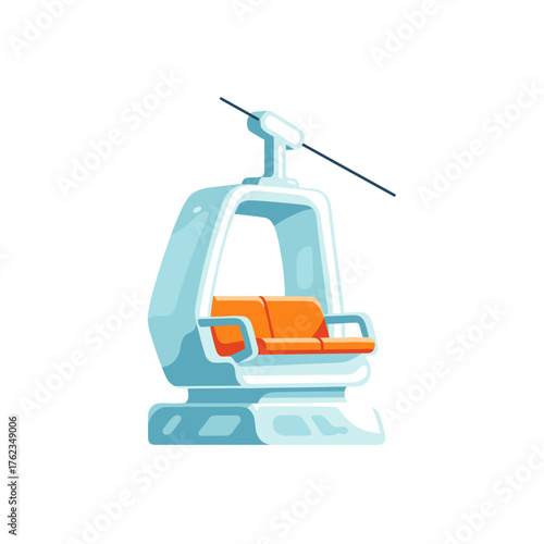 Ski lift chair with ice and orange seat in winter season  
