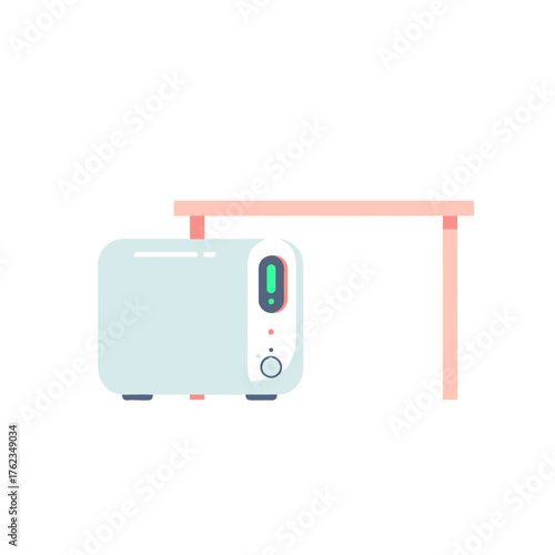 Heater positioned by desk on minimalist style with pastel colors in winter  