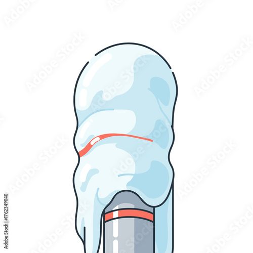 Ice melting on metal pole with a shiny surface in winter  