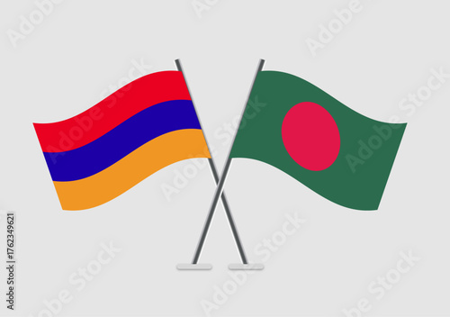 Armenia and Bangladesh vector flags drawing in isolated flat pose