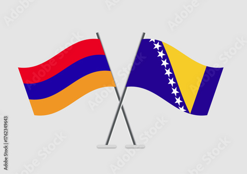 Armenia and Bosnia and Herzegovina vector flags positioned in diagonal cross format