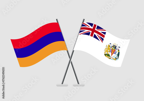 Armenia and British Antarctic Territory vector flags in stylized crossing pose