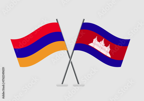 Armenia and Cambodia vector flags illustration for international concept