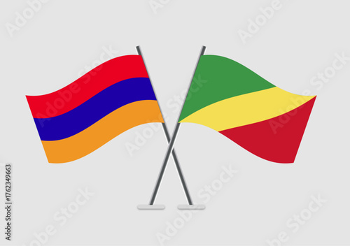 Armenia and Republic of the Congo vector flags drawing in isolated flat pose