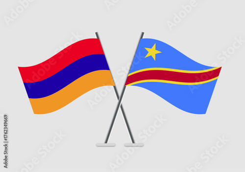 Armenia and Democratic republic of the Congo vector flags with detailed fabric texture