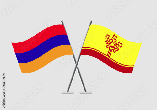 Armenia and Chuvashia vector flags in classic cross position on gray