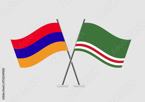 Armenia and Chechen Republic of Ichkeria vector flags with flat vector realism