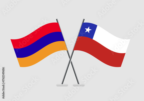 Armenia and Chile vector flags with subtle wave motion illustration