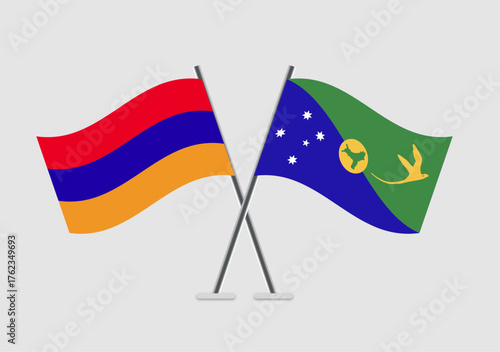 Armenia and Christmas Island vector flags depicted with gentle shadows