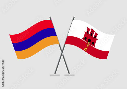 Armenia and Gibraltar vector flags in clean official vector illustration