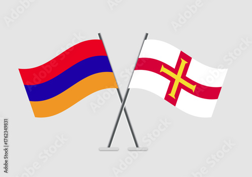Armenia and Guernsey vector flags image with elegant graphic wave