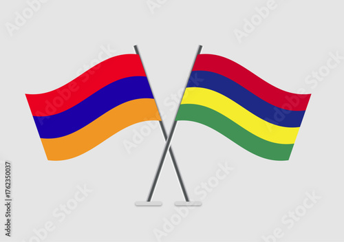 Armenia and Mauritius vector flags in crossed vector design layout