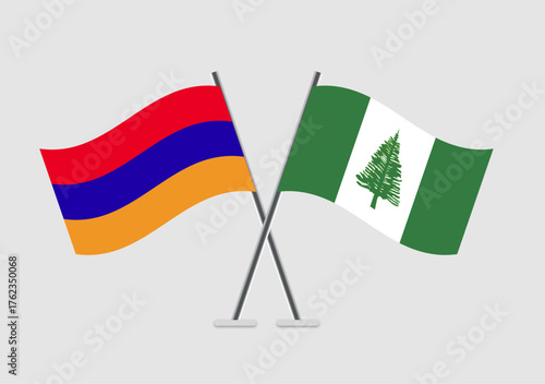 Armenia and Norfolk Island vector flags graphic illustration for concept art