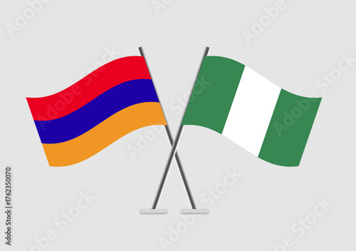 Armenia and Nigeria vector flags digital icon in waving cross