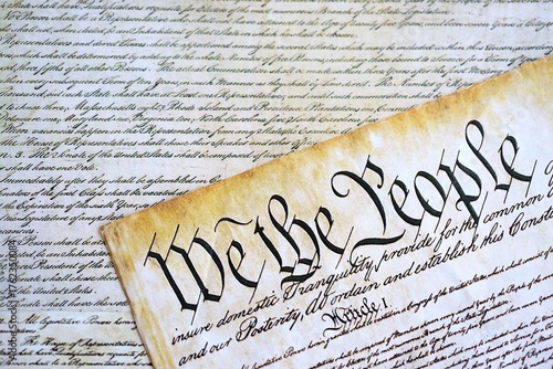 We the people, the beginning of the preamble to the United States constitution close up