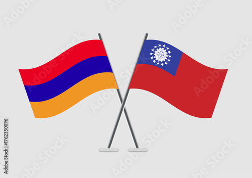 Armenia and Myanmar Burma vector flags with smooth crossing orientation