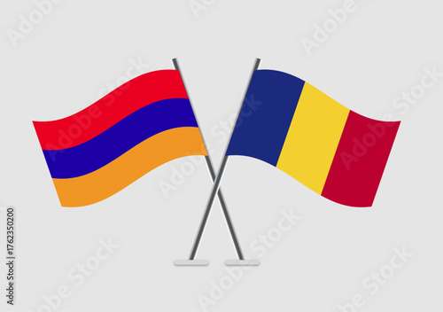 Armenia and Romania vector flags in design representing dialogue