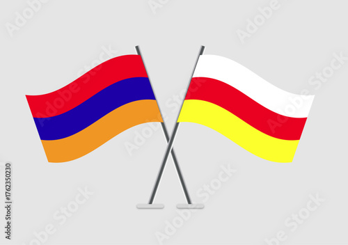 Armenia and South Ossetia vector flags in two-pole diplomatic design